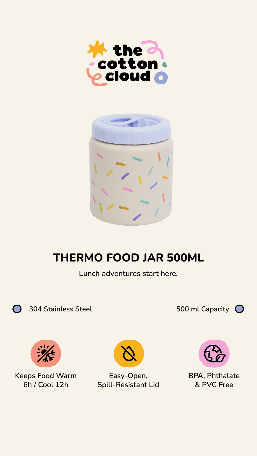 <tc>Stainless Steel Thermo Food Jar 500ml MEOWTIFUL CATS</tc>