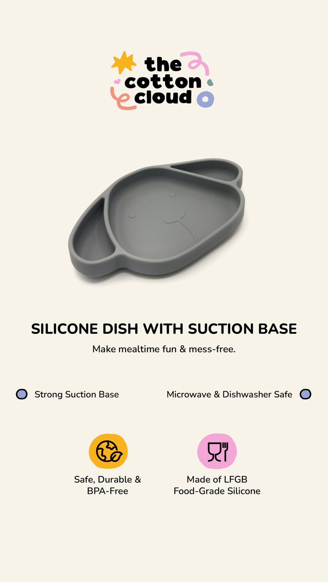 Childrene plate with suction foot made of silicone milo storm gray