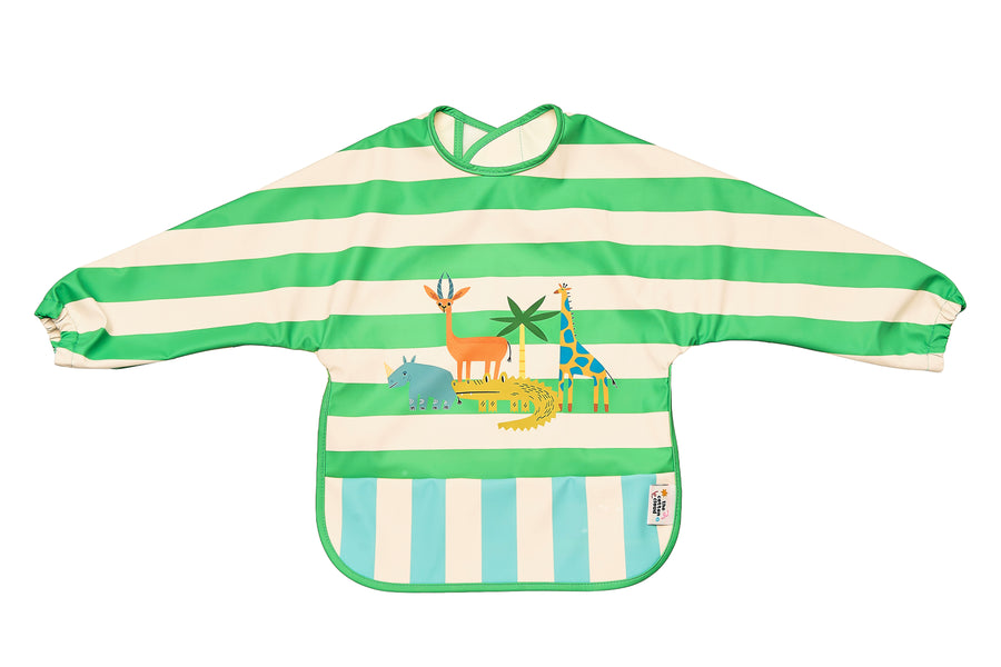 angärmliges Lätzchen für Kinder aus wasserabweisendem Material mit Auffangtasche