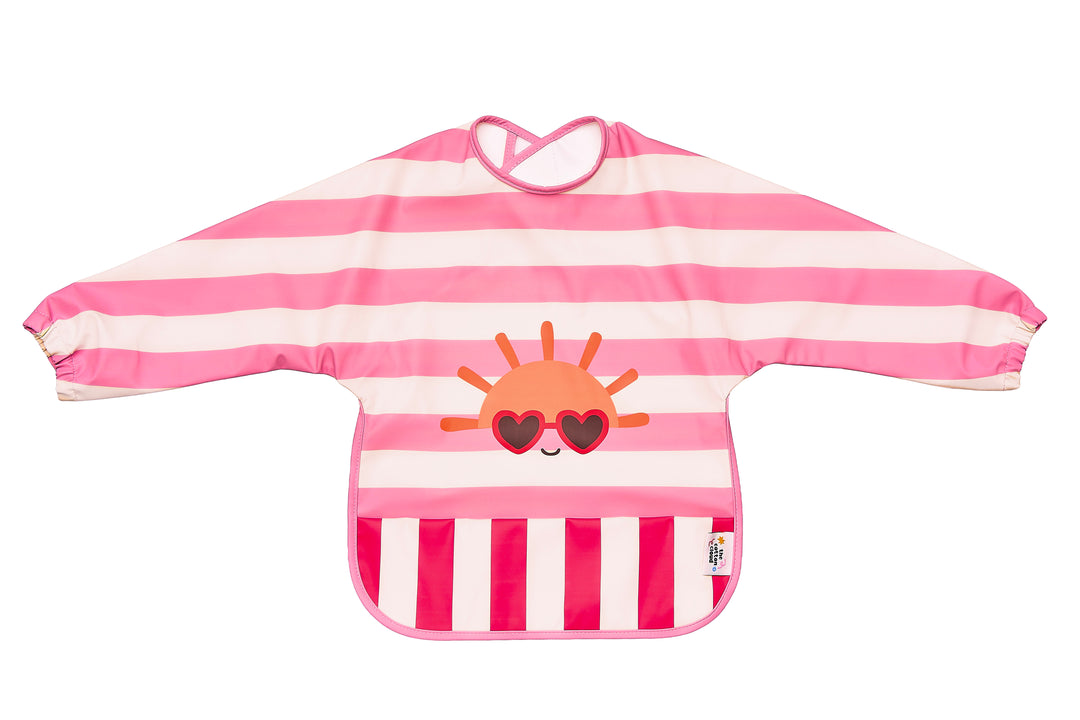 angärmliges Lätzchen für Kinder aus wasserabweisendem Material mit Auffangtasche