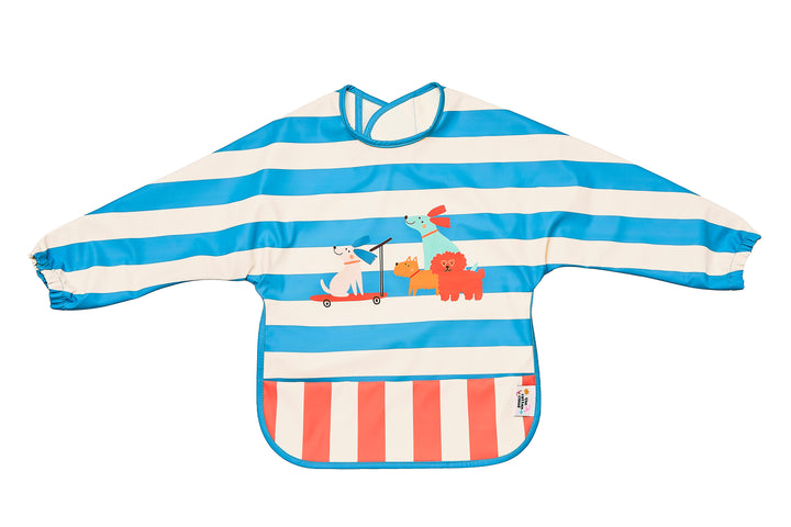 angärmliges Lätzchen für Kinder aus wasserabweisendem Material mit Auffangtasche