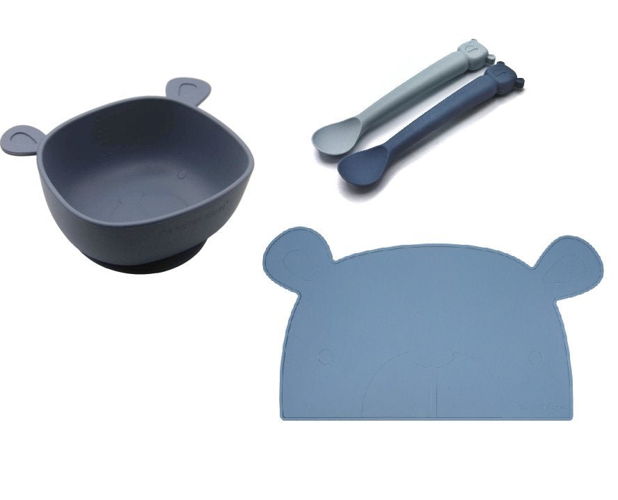 Platzset, Löffel und Esslernschüssel Set aus Silikon Indigo - the cotton cloud